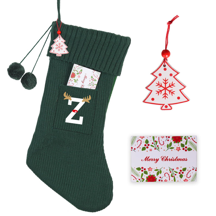 18-inch Knit Christmas Stocking — Green, Letter Z