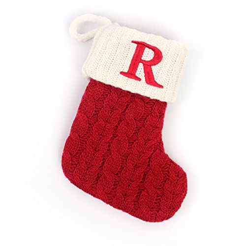 7.1-inch Red & White Knit Stocking — Letter R