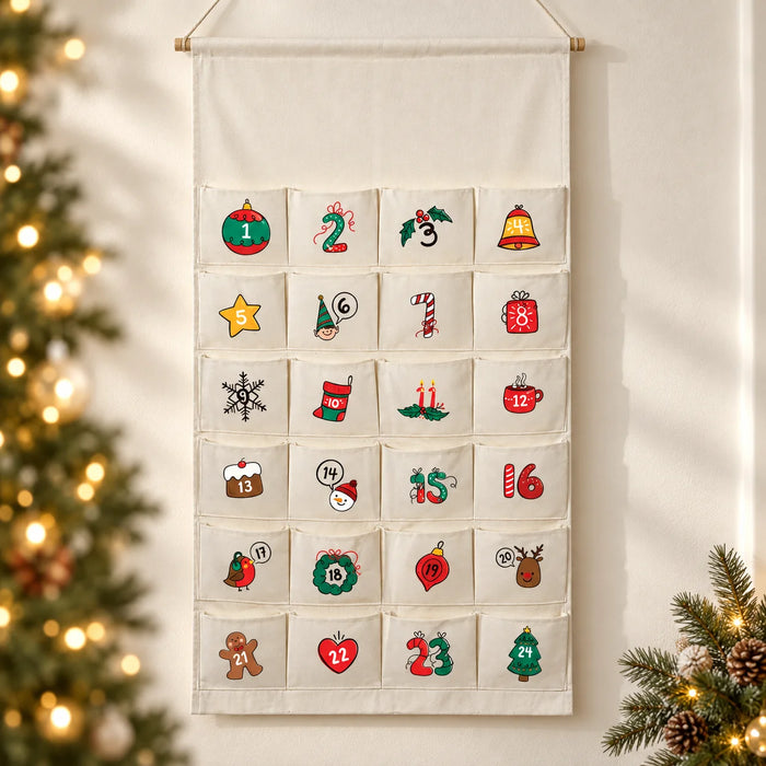 24-Pocket Canvas Christmas Advent Calendar