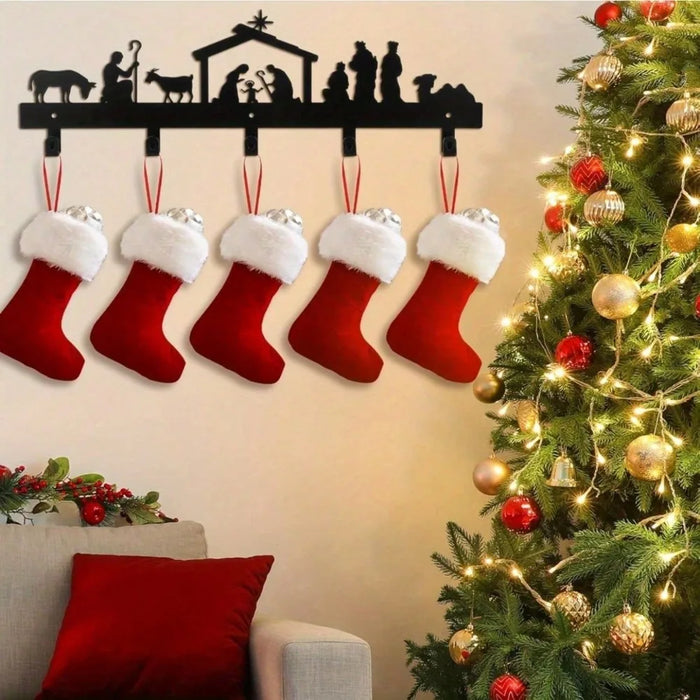 Nativity Silhouette Stocking Rack — Six Hooks