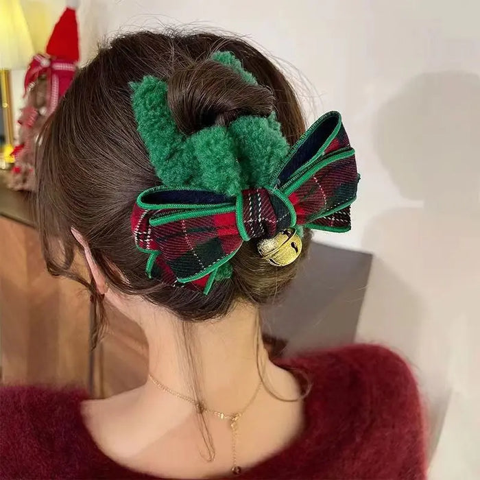 Christmas Bow and Bell Claw Clip
