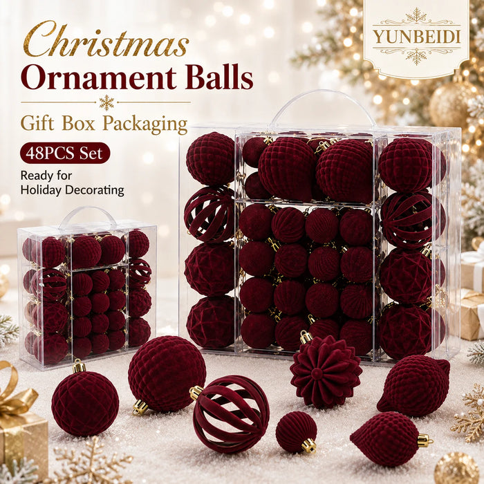Velvet-Look Christmas Baubles — Set of 48