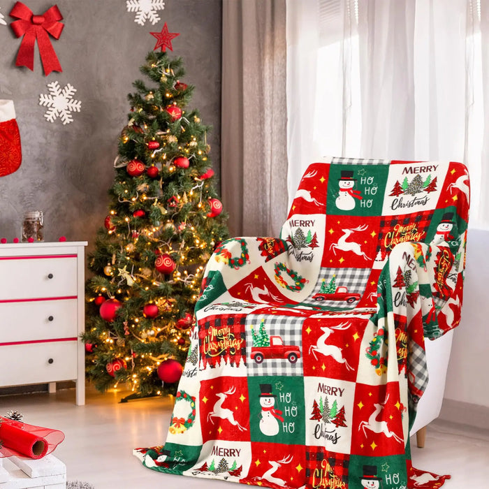 Christmas Patchwork Print Throw Blanket