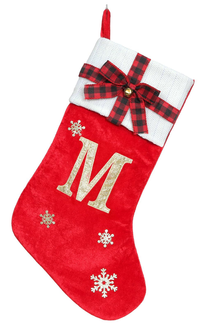20-inch Red Velvet Christmas Stocking — Letter M