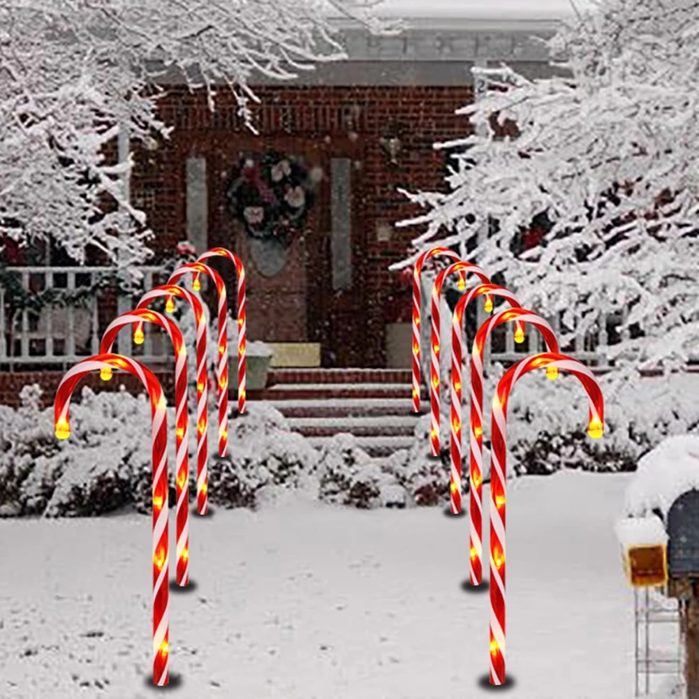 Ground Plug Candy Cane Solar Christmas Lights