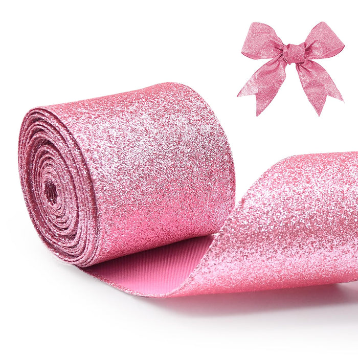 Pink Glitter Wired Christmas Ribbon