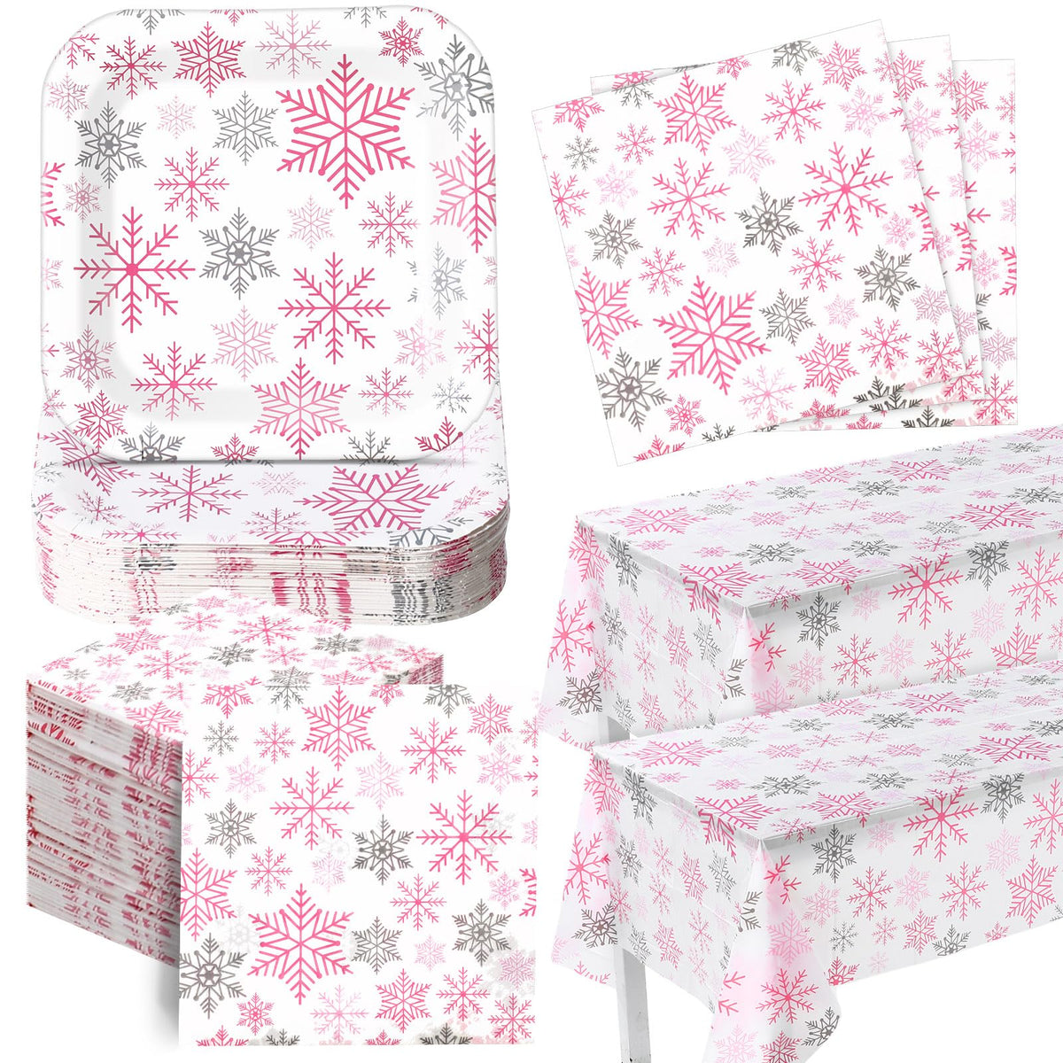 Pink Snowflake Christmas Party Tableware Set