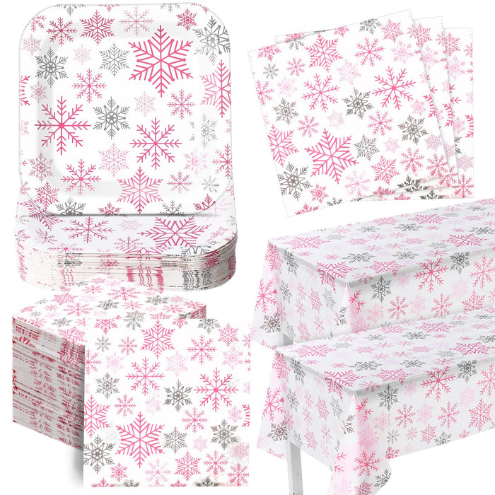 Pink Snowflake Christmas Party Tableware Set
