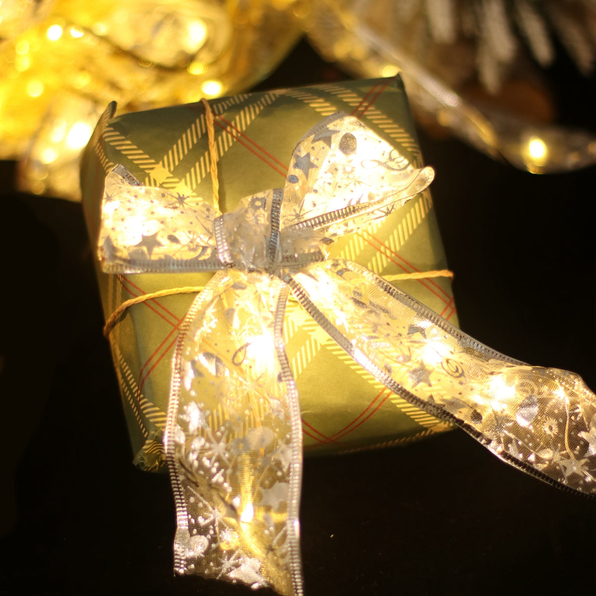Christmas Ribbon Fairy Light String Garland for Decor