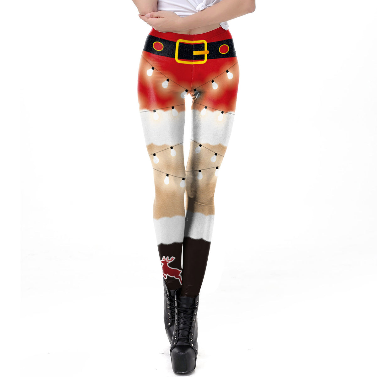 Digital Print Slim-Fit Leggings for Christmas Party