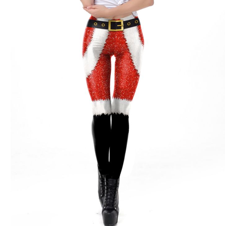 Digital Print Slim-Fit Leggings for Christmas Party
