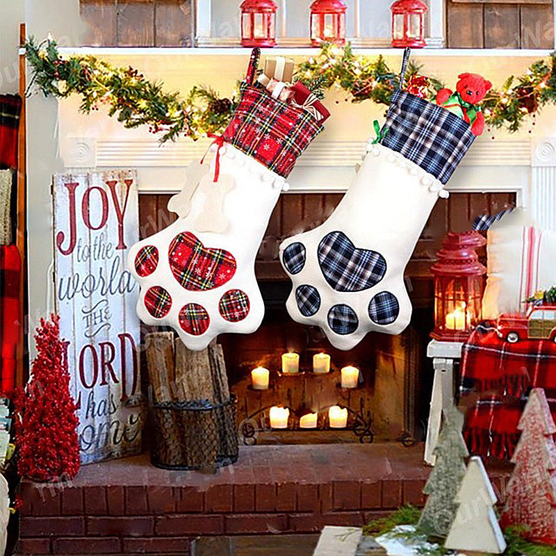 Christmas Stocking Gift Bags with Dog Paw and Bone Design