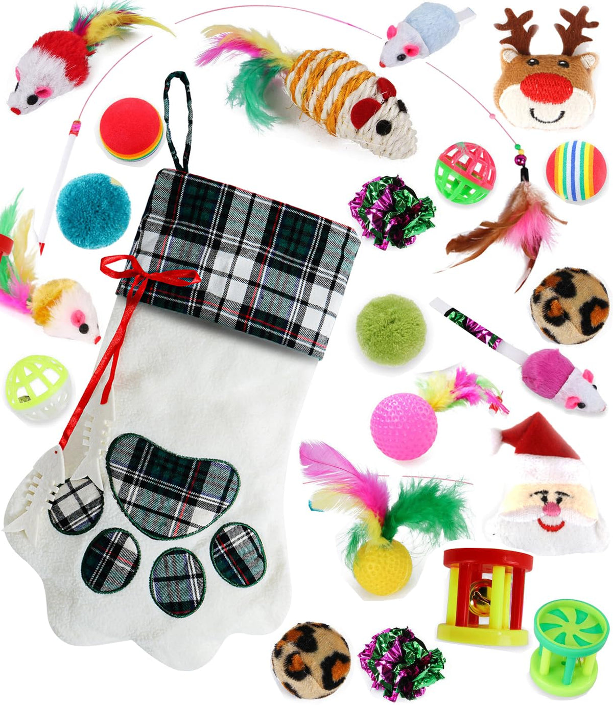 Christmas Cat Stocking with 22 Toys