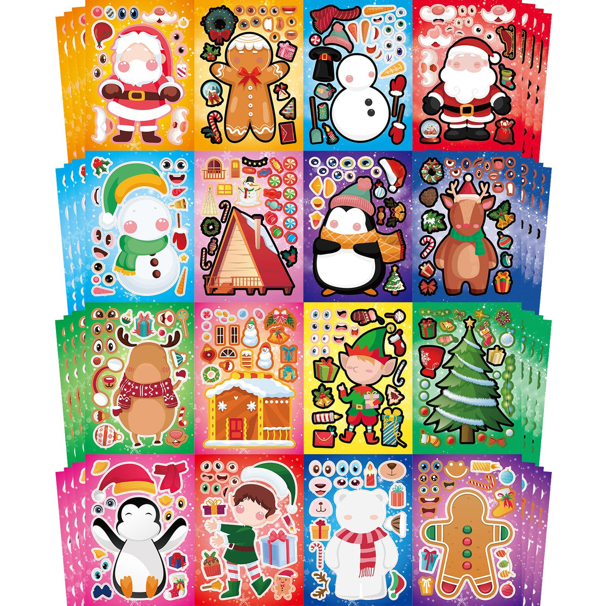 Make-Your-Own Christmas Character Stickers — 64 Sheets