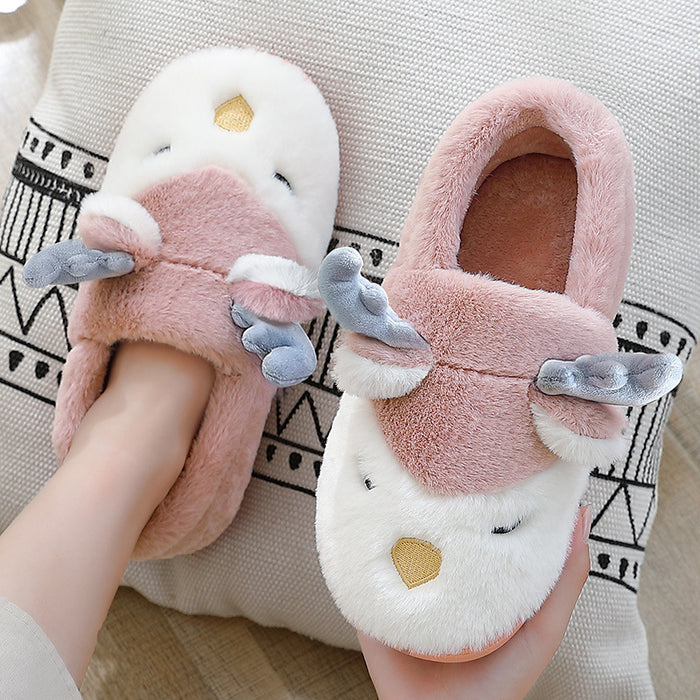 Christmas Elk Plush Winter Slippers for Home Use