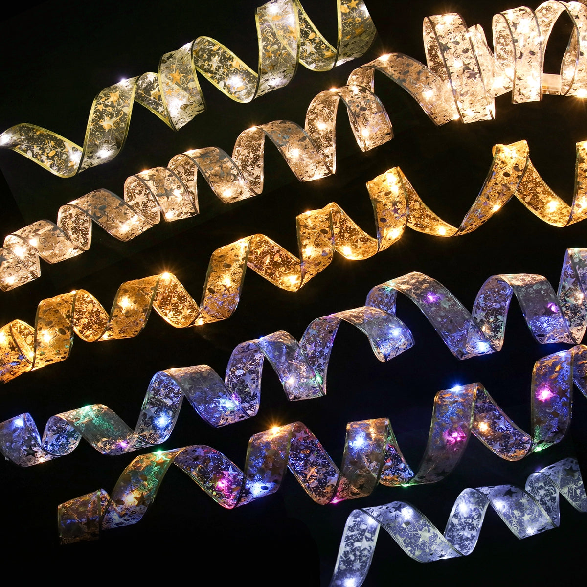 Christmas Ribbon Fairy Light String Garland for Decor