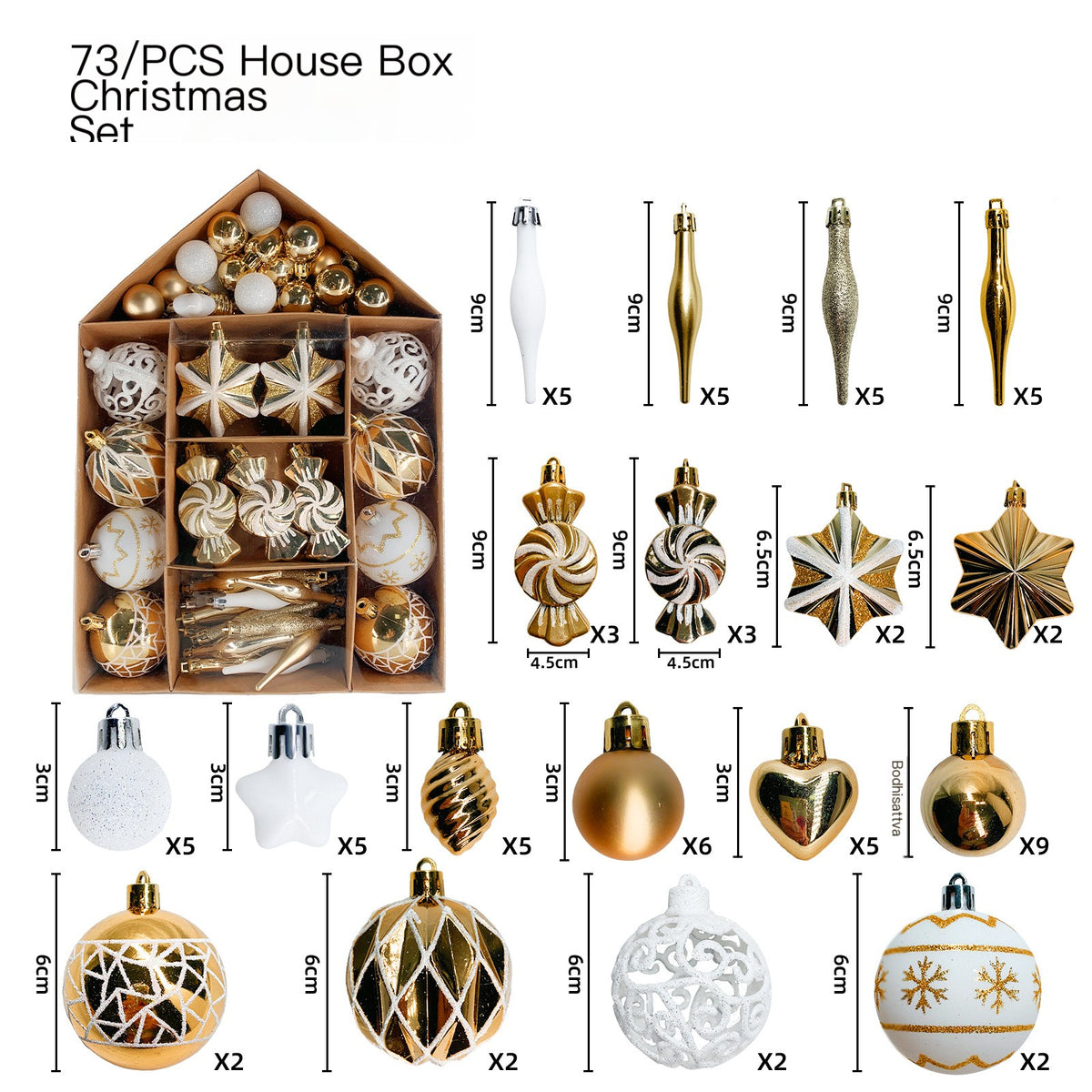 73pc Christmas Ornament Set with Unique Candy Designs