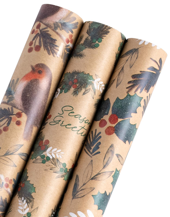Kraft Christmas Wrapping Paper — Set of 3 Rolls