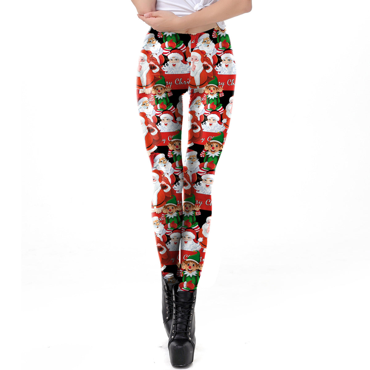 Digital Print Slim-Fit Leggings for Christmas Party