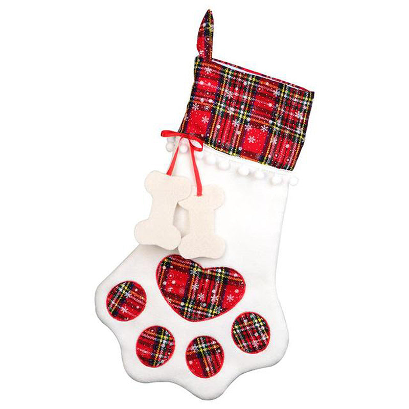 Christmas Stocking Gift Bags with Dog Paw and Bone Design