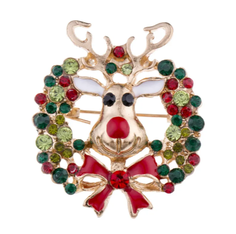 Alloy Christmas Brooch with Leaf Garland – Festive design with elegant detailing