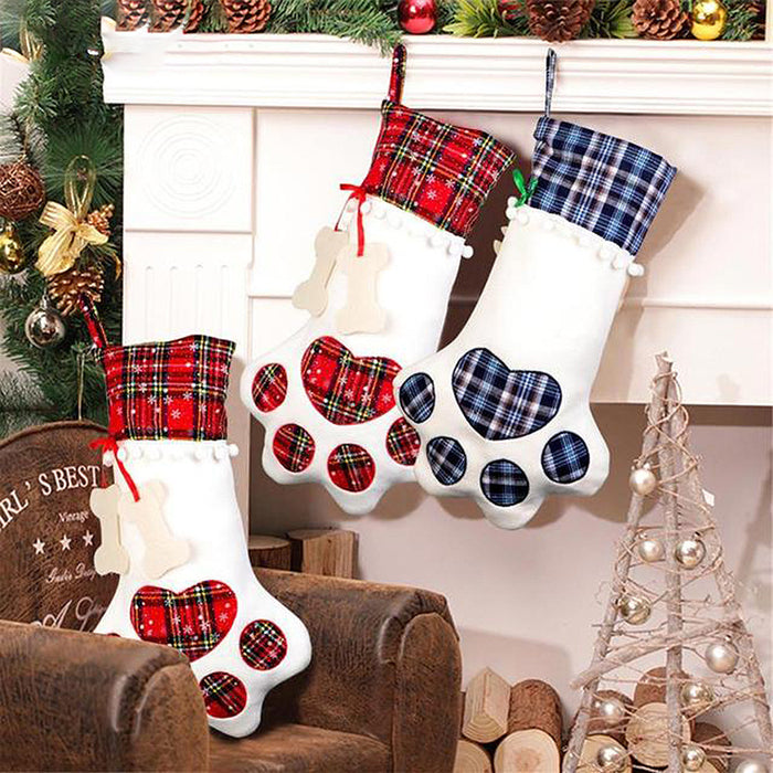 Christmas Stocking Gift Bags with Dog Paw and Bone Design