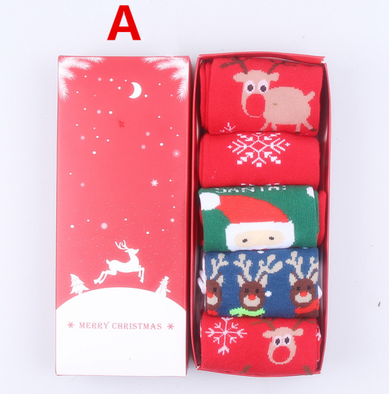 Christmas Gift Box of Reindeer Pattern Cotton Socks