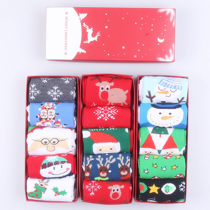 Christmas Gift Box of Reindeer Pattern Cotton Socks