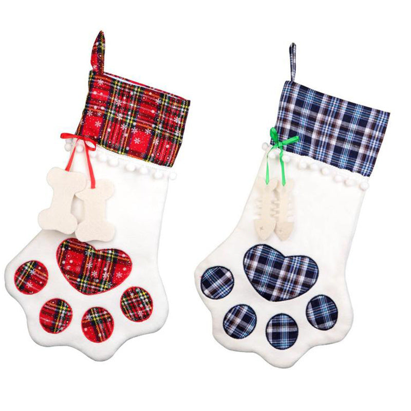 Christmas Stocking Gift Bags with Dog Paw and Bone Design