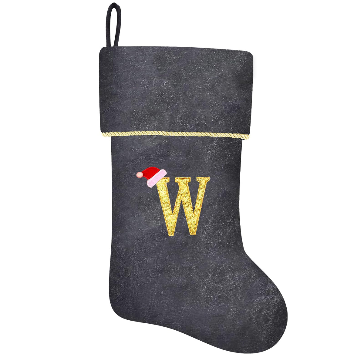 20-inch Grey Velvet Christmas Stocking — Letter W