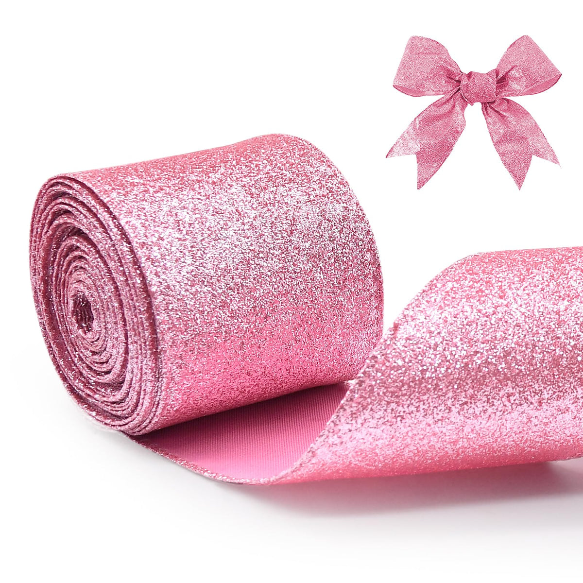 Pink Glitter Wired Christmas Ribbon