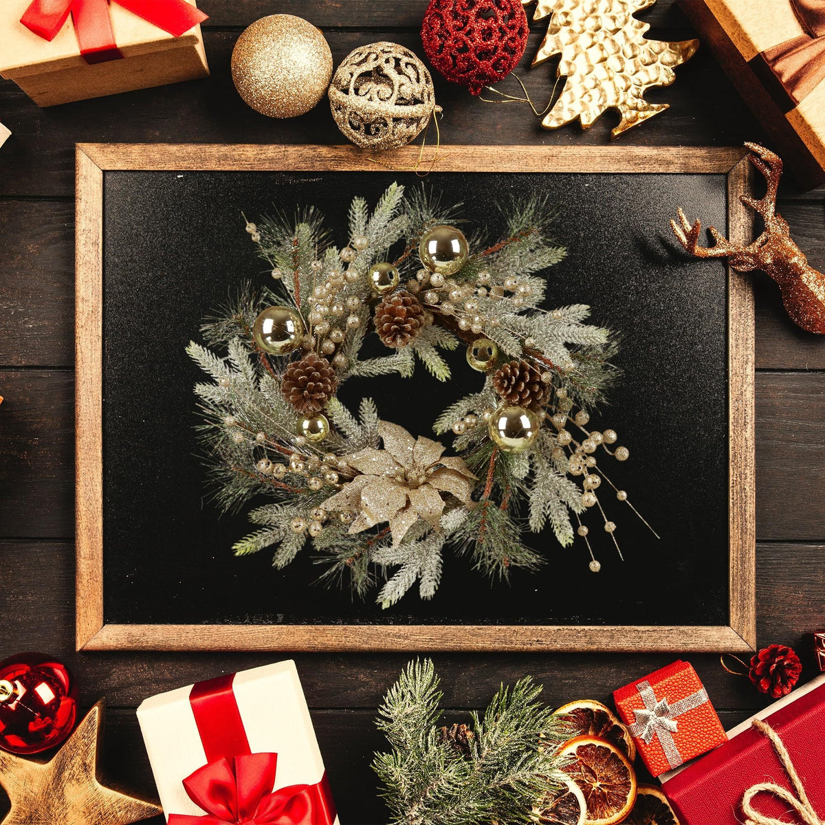 Christmas Wreath 20 Inch Christmas Door Decoration Garland With Warm Lights