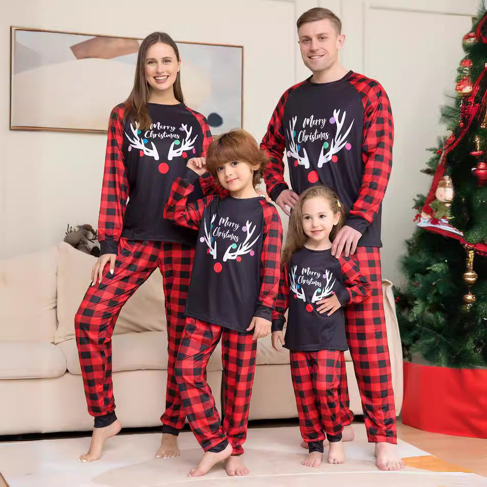 Antler Print Matching Christmas Pajamas