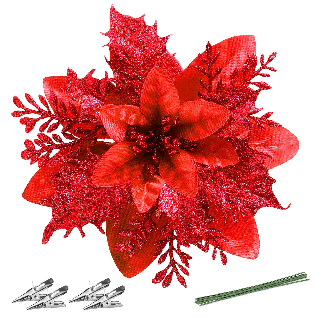 Artificial Christmas Poinsettias — Set of 12