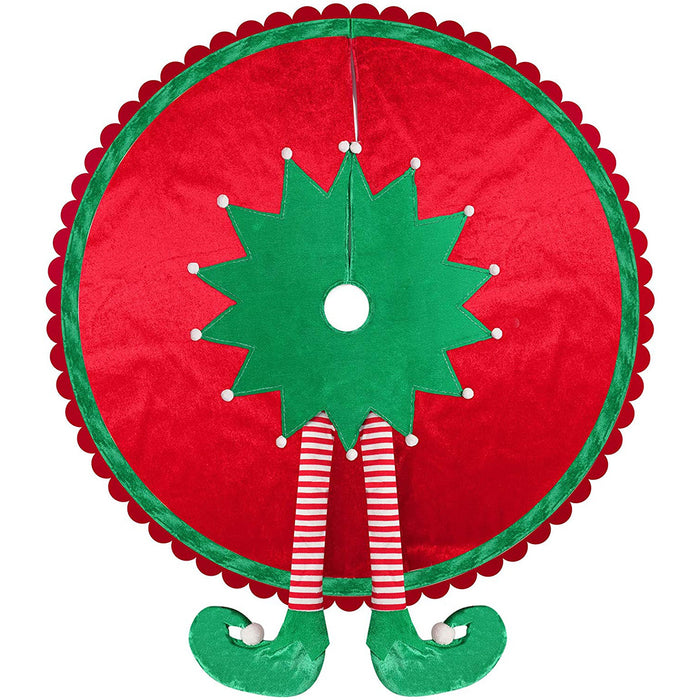 Cute Red Elf Leg Tree Skirt for Christmas Decor