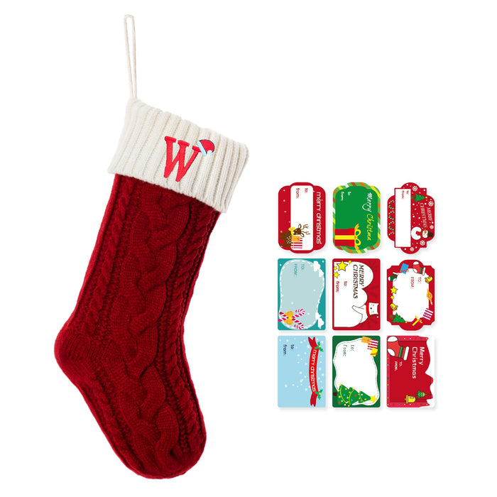 18-inch Red & White Knit Stocking — Letter W