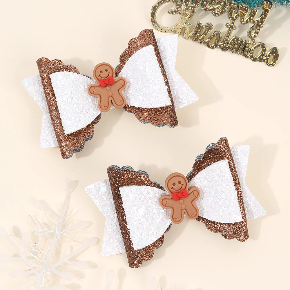 Gingerbread Bow Hair Clips — Pair