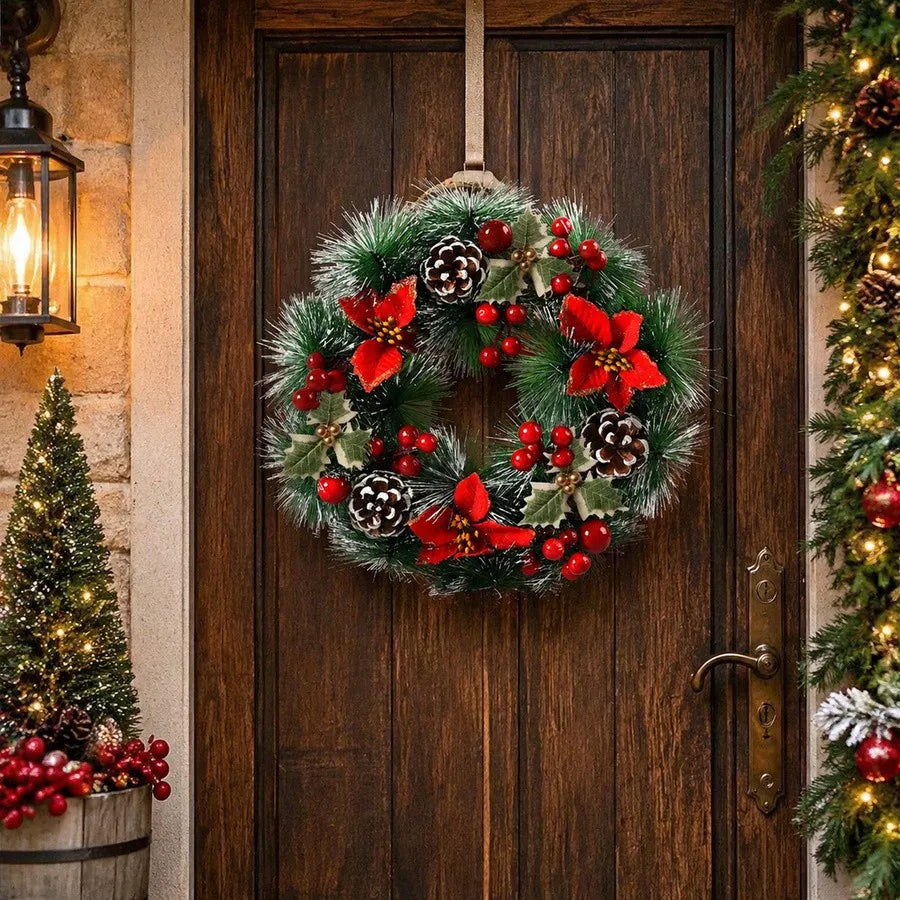 Red Flower & Pinecone Christmas Wreath