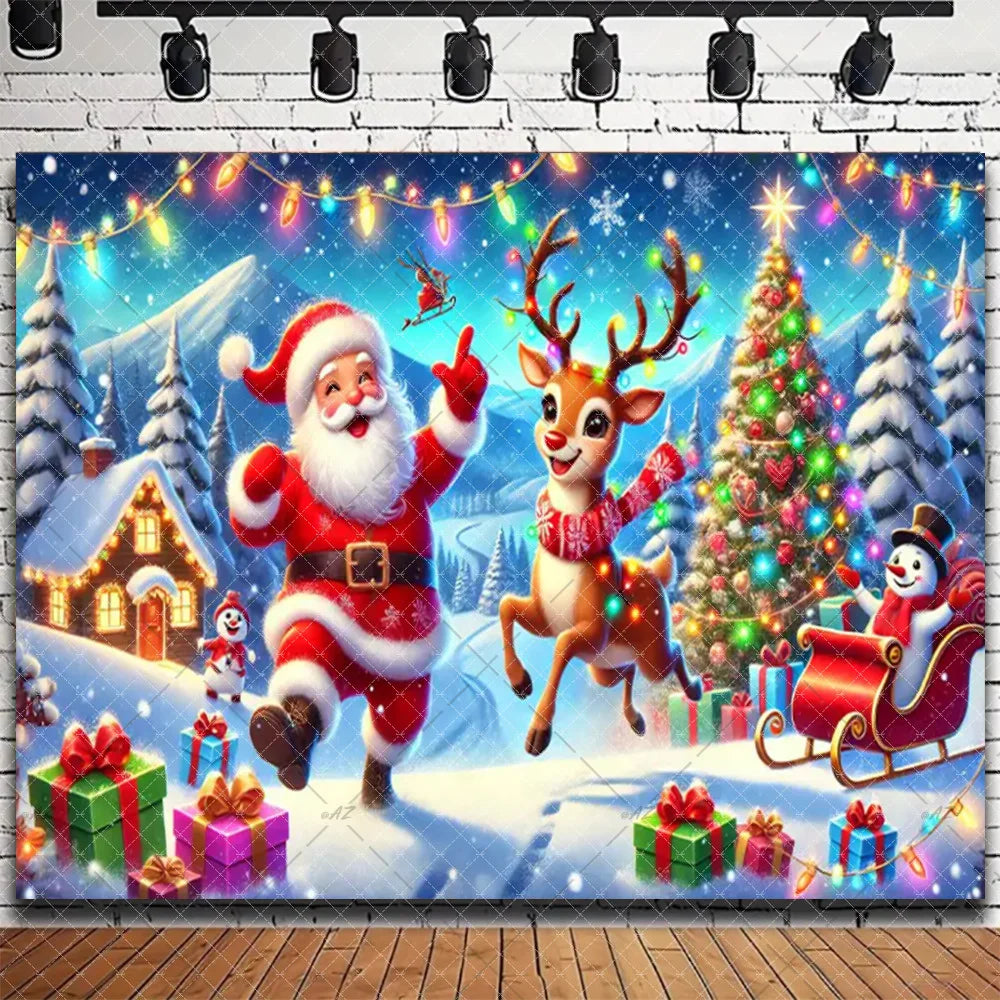 Santa & Fireplace Christmas Photo Backdrop