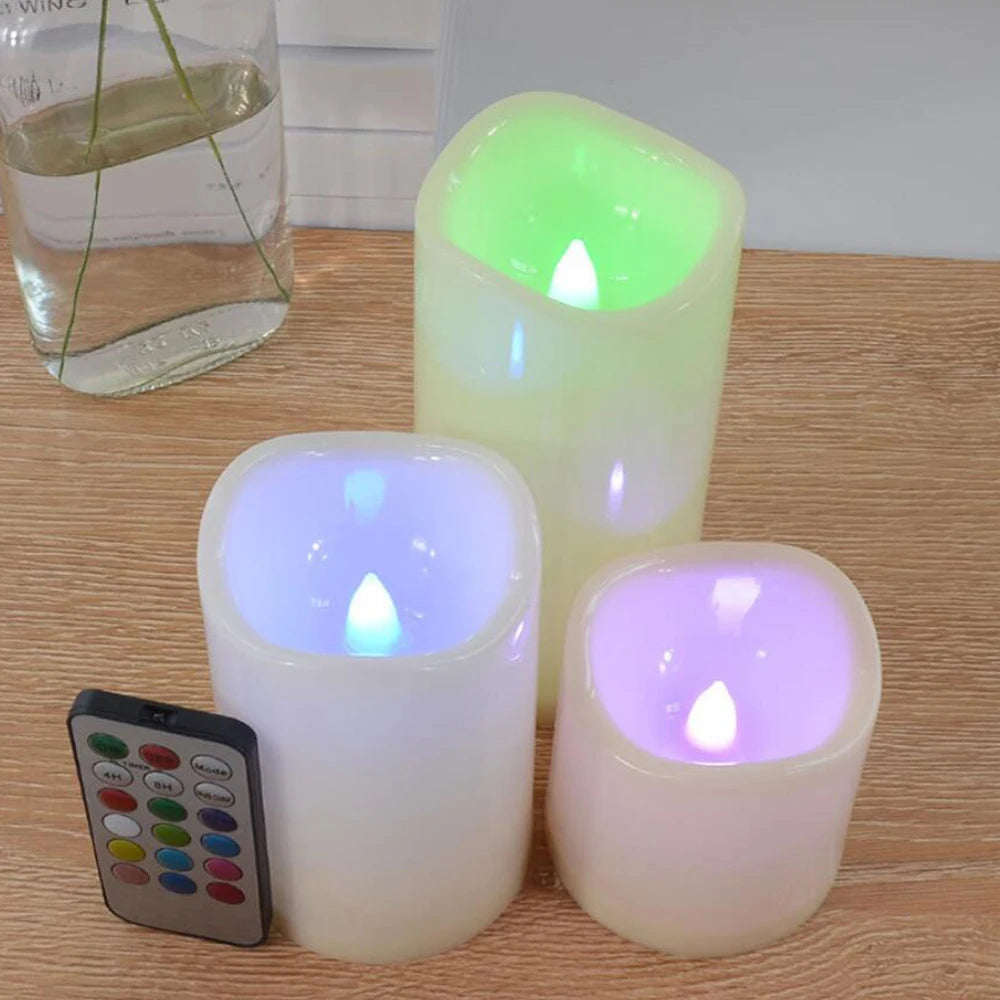 Color-Changing LED Pillar Candles — Set of 3