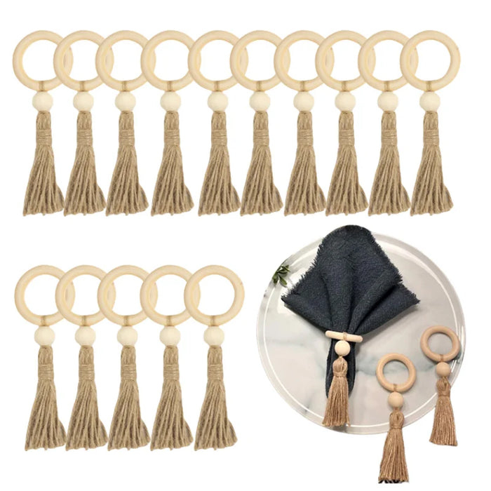 Wood Bead & Tassel Napkin Rings