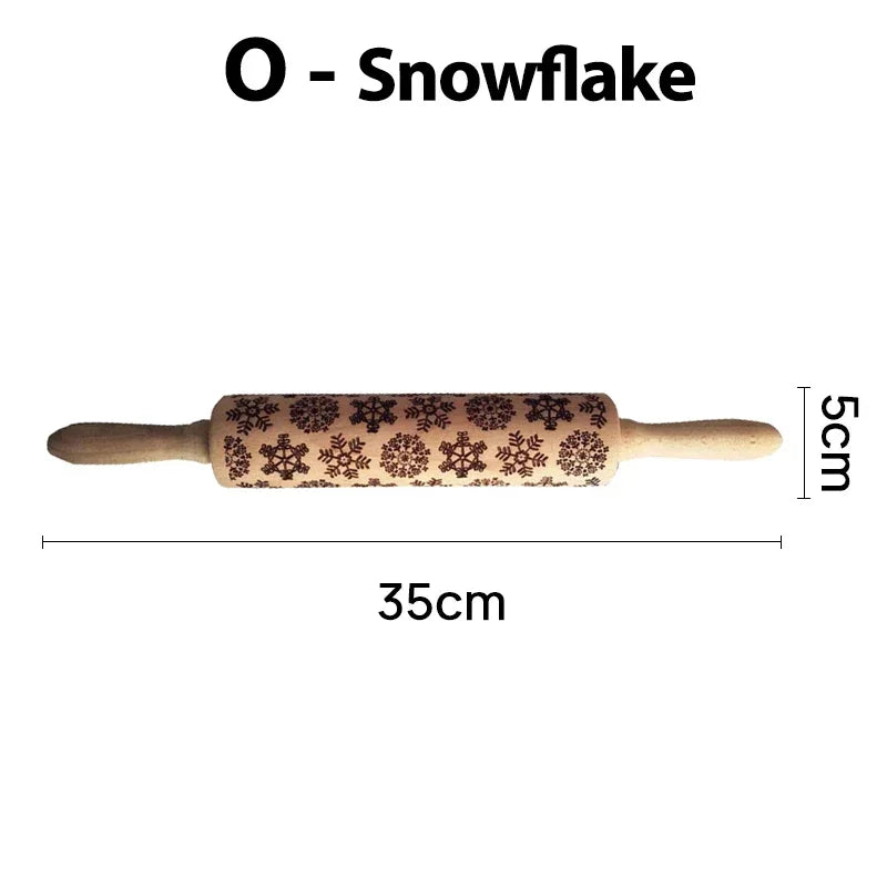Christmas Patterned Wooden Rolling Pin