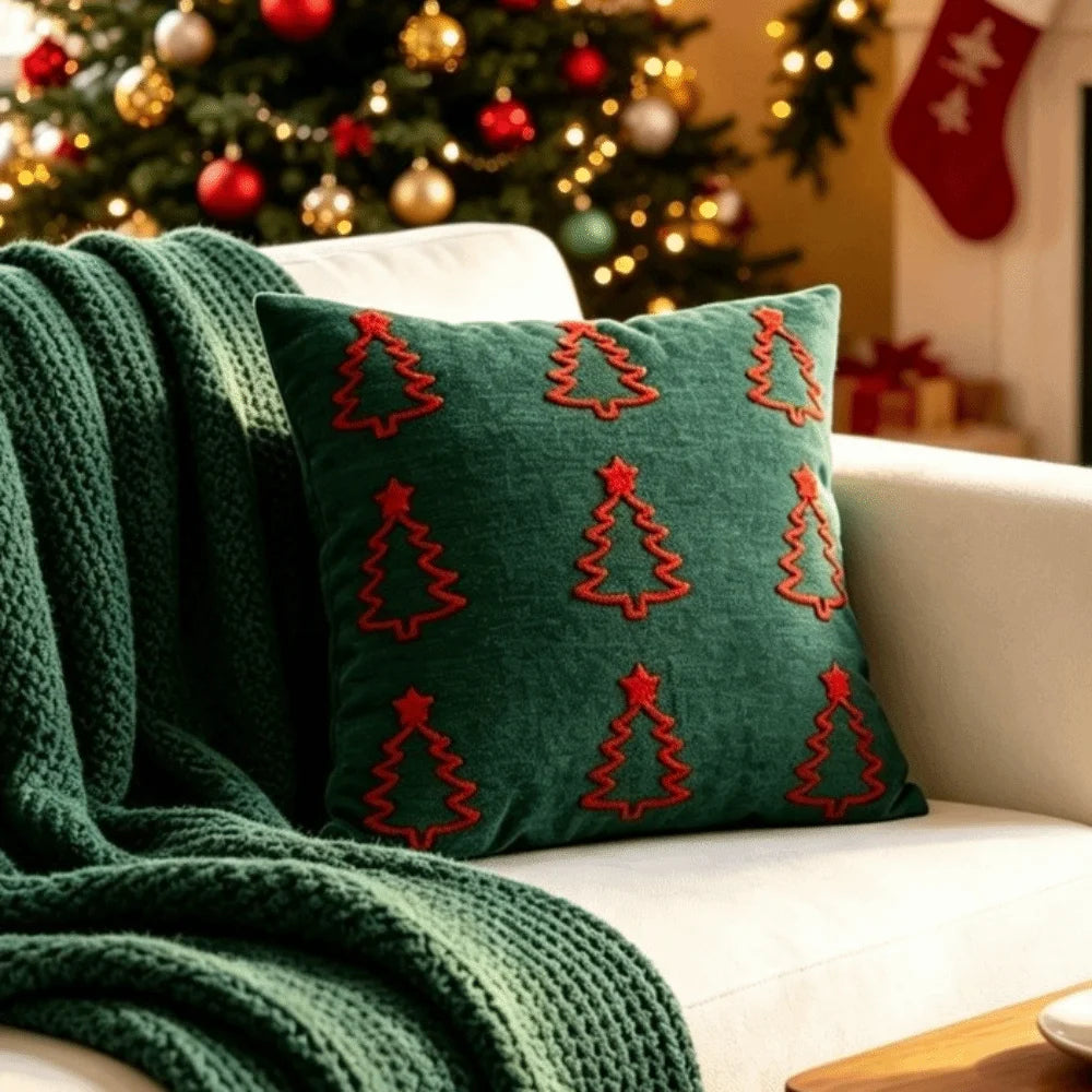 Green Christmas Motif Pillow Cover