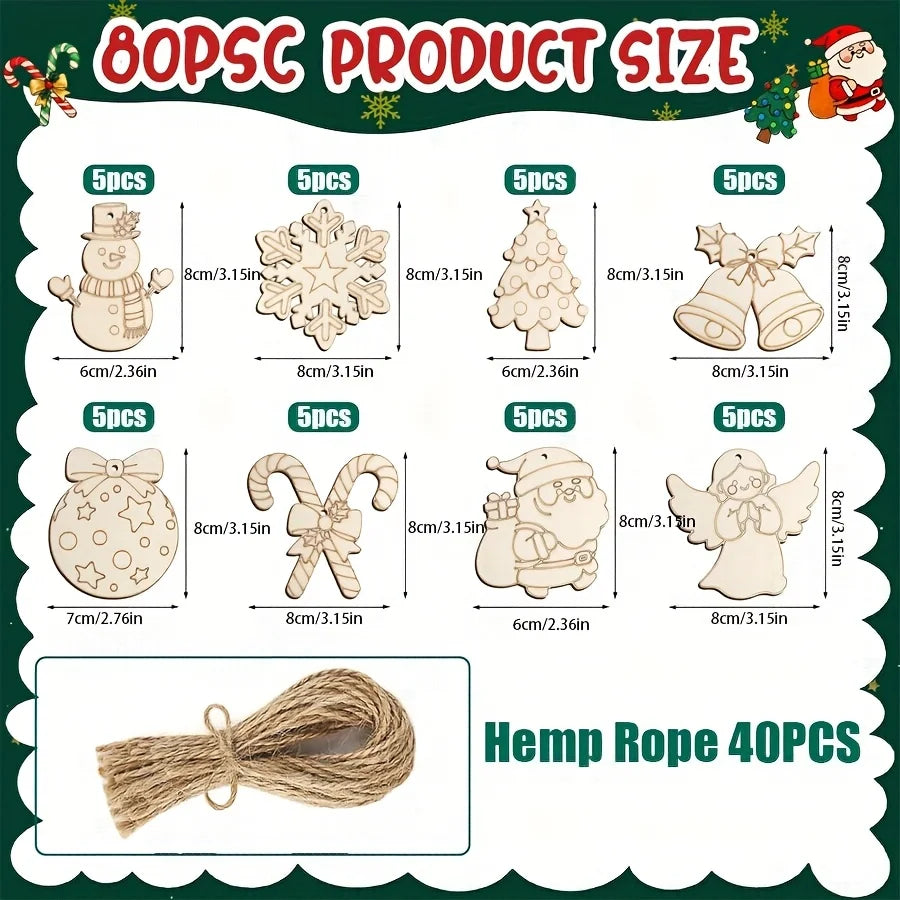 Wooden Christmas Ornaments — Set of 40