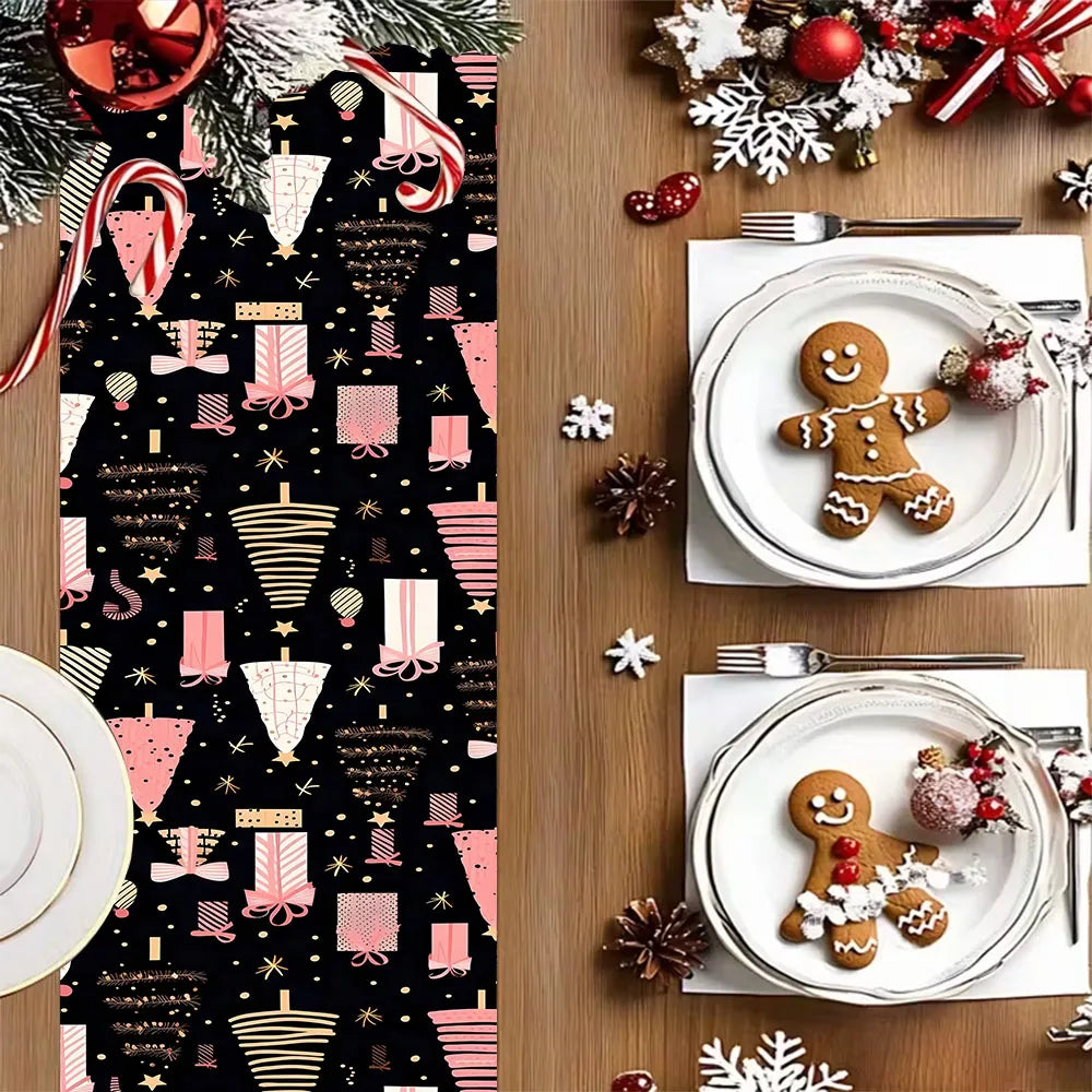 Pink Christmas Tree & Gift Table Runner