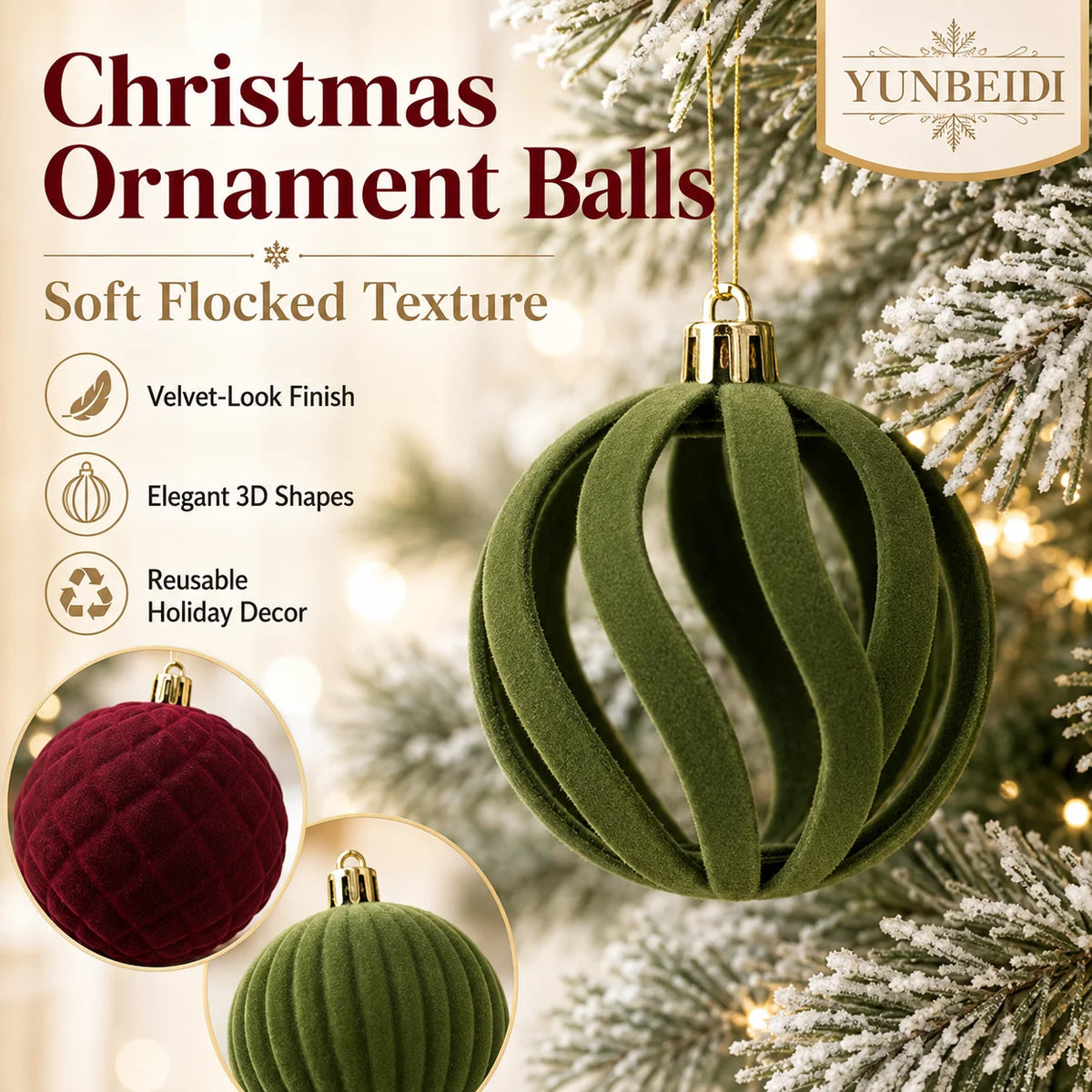 Velvet-Look Christmas Baubles — Set of 48