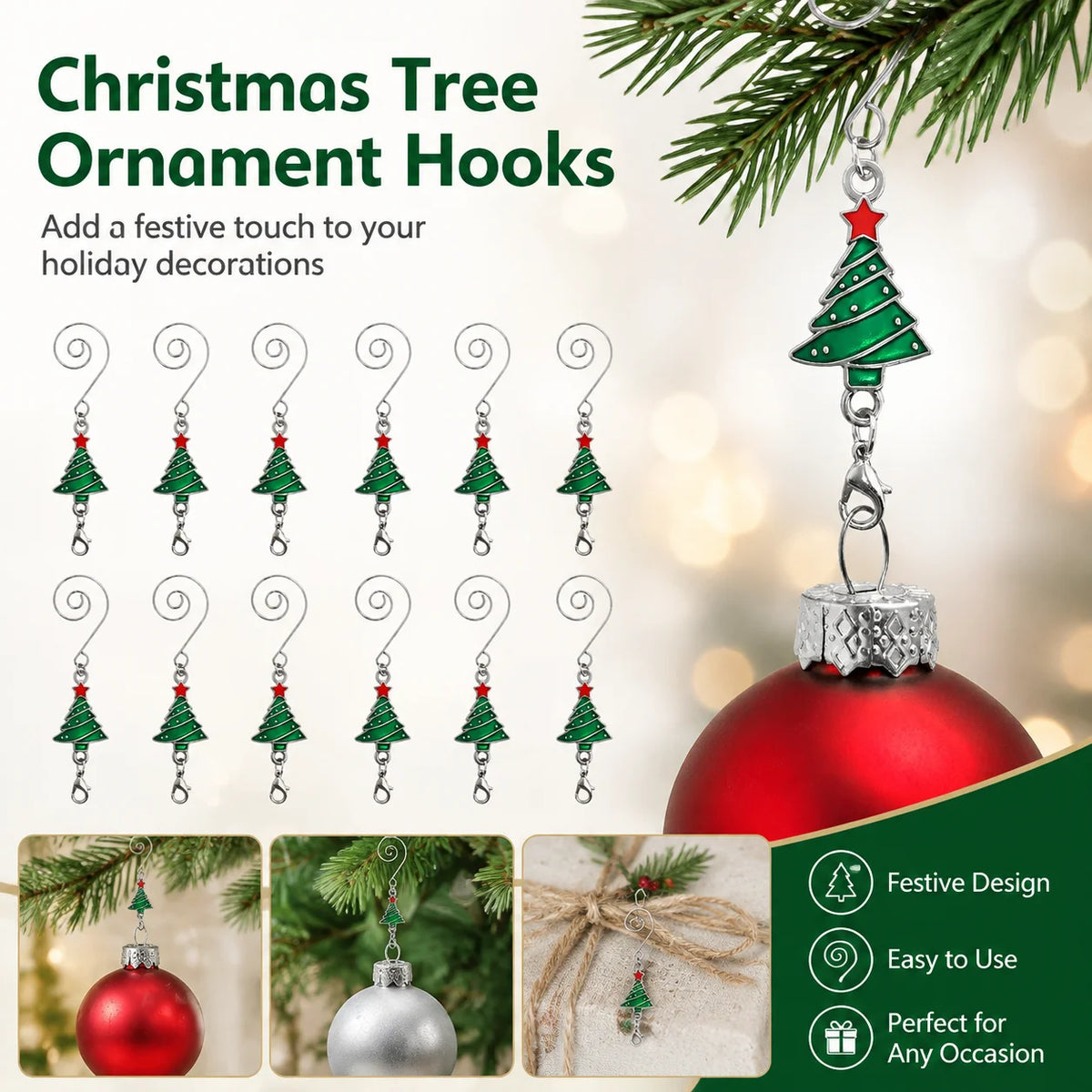 Christmas Tree Ornament Hooks — Set of 12