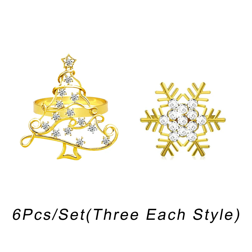Rhinestone Christmas Napkin Rings — Set of 6