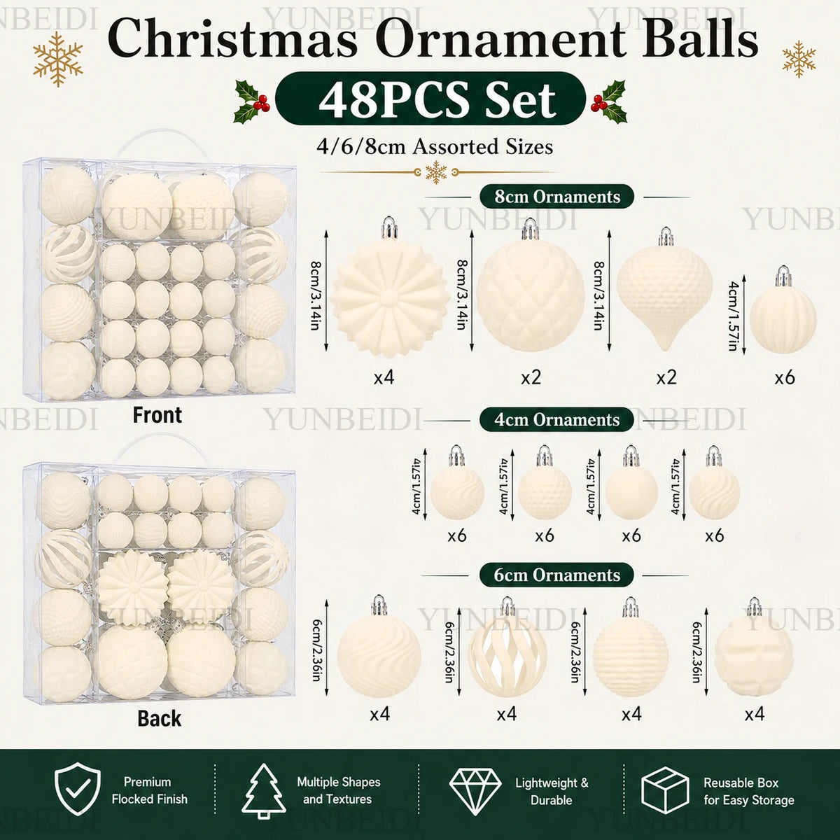 Velvet-Look Christmas Baubles — Set of 48