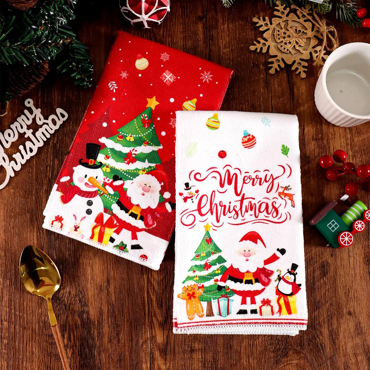 Santa Christmas Dish Towels — Set of 2